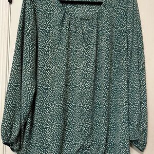 West Kei Green Relaxed Blouse with Billowy Sleeves